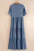 Casual Daydreamer Henley Neck Tiered Ruffle Flowy Long Maxi Dress